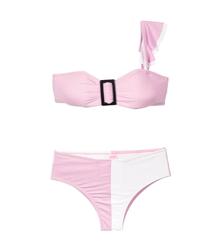 Ruffles satu bahu dan bikini tambal sulam dua warna
