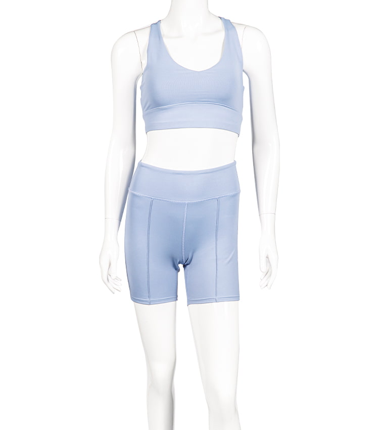 Pakaian gym warna solid bra olahraga dan celana pendek
