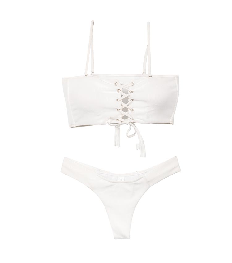 Bikini baju renang thong tali warna solid dua potong